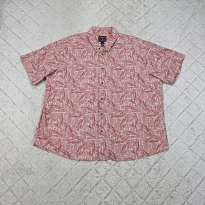 Woolrich Shirt Men's 2XL Red Tabasco Newspaper Bass Graphic Button Up Cotton